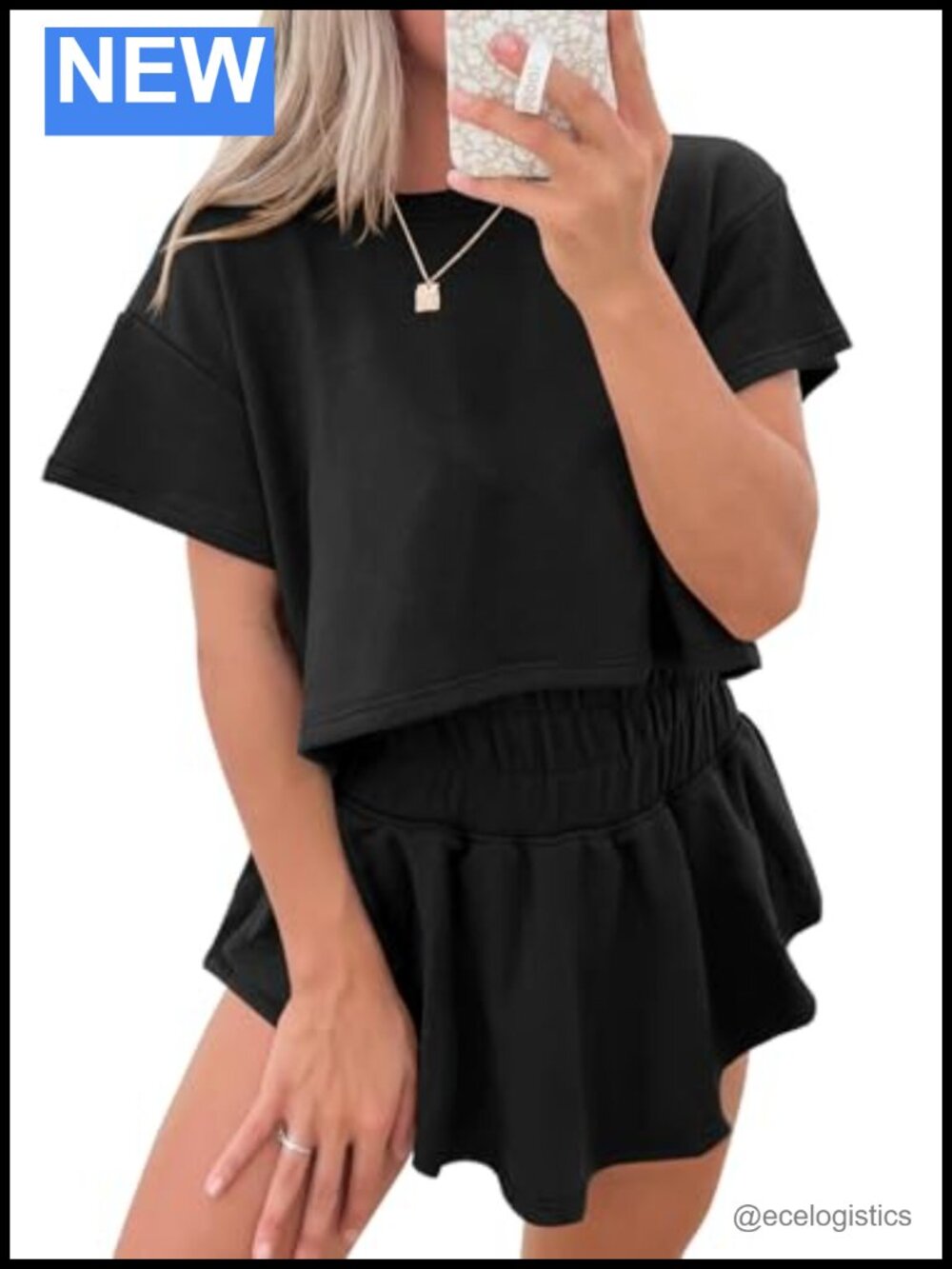 Women's 2 Piece Skort Set Crewneck Crop Top Mini Skirt Summer Outfit